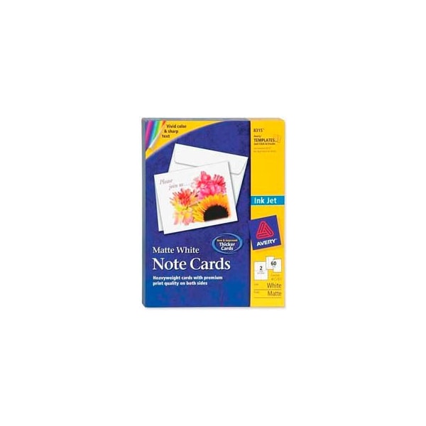 Avery Avery Inkjet Matte Coated Note Card, 5-1/2" x 4-1/4", Matte, White, 60 Cards/Box 8315 - main